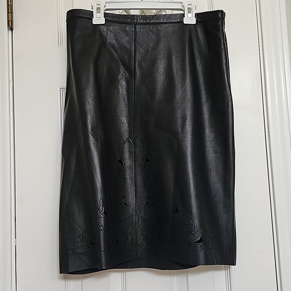 B & J Dresses & Skirts - B&J Genuine Leather Black Skirt Etched Detail Size 10​​​​​​